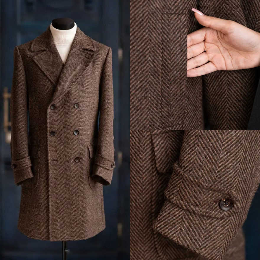 Men Formal Wear Modern - Moderne Heren Herringbone Overjas 1-delig Dubbelgeknoopte